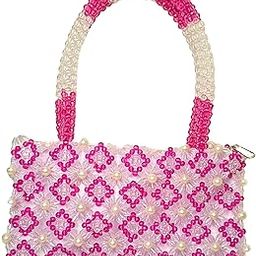 Soma Crafts Handmade Crystal Beaded Handbag for Women | Pink & White Floral Pearl Design | Elegant Party Purse with Zipper-image-11