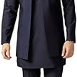 Men's Kurta Jacket Trouser Set, Blue Cotton Blend, Embellished Regular Fit Mandarin Collar Long Sleeves-image-27
