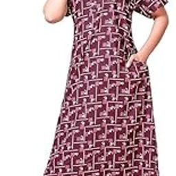 Women's Printed Maxi Nightgown, Burgundy Geometric Pattern, Free Size-image-30