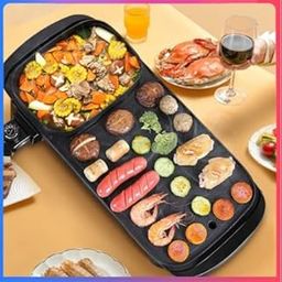 VBM Electric Hot Pot Grill Barbecue Grill Indoor Hot Pot with Large Capacity Portable Multifunctional Non-Stick BBQ Pan with Adjustable Temperature Double Flavor Hot Pot-0