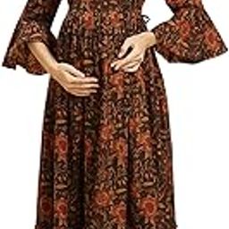 Maternity Floral Printed Bell Sleeves Maxi Pure Cotton Fit & Flare Dress-image-99