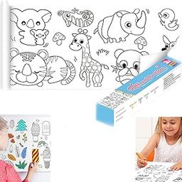 KolorFish Coloring Re-Stick Drawing Paper Roll for Kids, 118 x 12 Inch Large Coloring Poster for Toddlers, Art Paper Crafts Coloring Tablecloth Ideal Gift for Class Home Birthday Party (Animal)-17