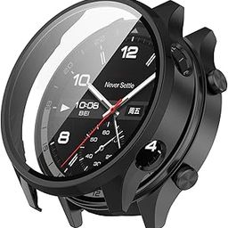 Wisely Shine Protective Slim Bumper Tempered Glass Case Cover Compatible with OnePlus Watch 2R, Luxury Black-image-29