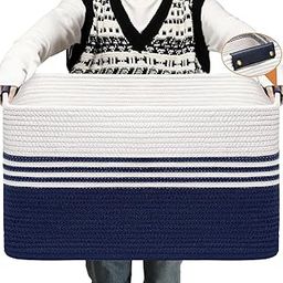 Nestigo Large Storage Basket, Rectangle Woven Cotton Rope Basket For Dirty Clothes storage,Basket for Laundry And Living Room (Color 4)-image-11
