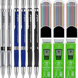 worison 6pc Multicolored 2B Mechanical Pencil Set with 2.0mm Tip – Includes 36 Black and 36 Multicolor Leads in Organized Storage Case for Writing, Sketching, Drawing-image-11