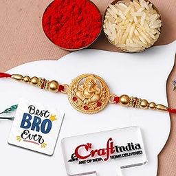 eCraftIndia Golden Blessing Lord Ganesha Designer Rakhi for Brother | Raksha Bandhan Rakhi for Bhai Bhaiya | Best Bro Ever Fridge Magnet | Roli Chawal Pack-image-15