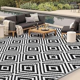 HERMOCE 5x8 Area Outdoor Rug -Clearance Outdoor Camping Carpet Rug for Patio, Waterproof Outdoor Rug Plastic Straw Rug for RV, Backyard, Deck, Picnic(Black & White & H, 5 x 8 Feet)-image-58