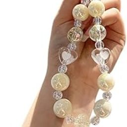 ZIBUYU® Beaded Phone Charm Stylish Heart Acrylic Beads Phone Lanyard with Soft Insert Pad, Cute Phone Accessories Gift for Girls & Women (1 Pc)-picture-23