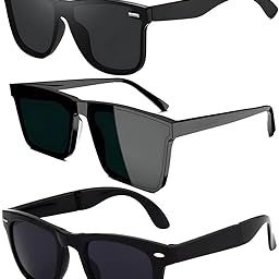 Non Polarized sunglasses for men and Women Uv 400 Protection Square Shape Cooling Goggles Black Shade Sunglass Pack of 3 (Medium - Italic Black)-39