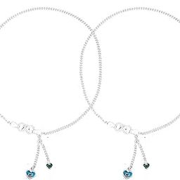 925 Sterling Silver Anklets for Women & Girls (Pair) Anklets with Heart shaped Charms | Payal pair (glossy white)-image-10