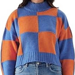 Solids: Blue, Orange (Colourblock) Women Turtle Neck Sweaters-image-45