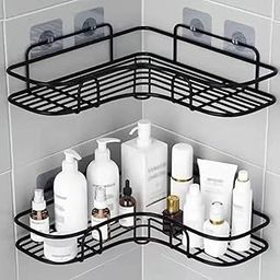 KYMIO Stainless Steel Wall Mounted Bathroom Corner Shelf Organizer Storage Hanging Shower Caddy Corner Self-Adhesive Soap Holder (Pack of 1)-image-72