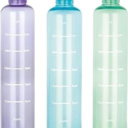 ATTRO Crystal 1000ml Plastic Water Bottle BPA Free Leakproof, Fridge Safe with Time Marker to Track Hydration, Encourages Water Intake Set of 3- MultiColors-image-87
