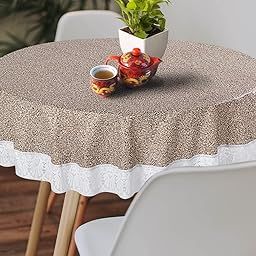 CRAFT CITY Printed PVC Plastic Flowered 4 Seater Round Shape Table Cover (Size- 60 Inches Round) (Brown Stone)-image-77