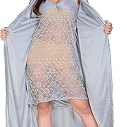 Satin Women's/Girls Nightwear Nighty 2 Pc Sleepwear set-02 Grey-image-89