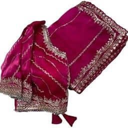 Saree Women's And Girls Pure zimmy choo fabric with 3 mm sequence zari work aarco border gajri-image-22