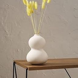 PUREZENTO Oreo Vase White 6 inch Matte Finish Ceramic Designer Flower Vases for Home, Decoration, Centre Table, Bedroom, Side Corner Beautiful Decorative Vases with Unique Quality-image-8