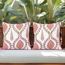 bombay VIBE Premium Cushion Covers, Decorative Floral Pattern, 100% Cotton, 200 Thread Count, Set of 2 (Magenta & Olive Paisley, 16" x 16")-image-99