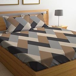 LOOMLYFE 300 TC Microfiber XXL Soft Cotton Super King Size Bedsheet for Double Bed, King Size 108 Inches X 108 Inches, 9 Feet, 275 X 275 cm with 2 Large Size Pillow Covers - BrownGreyCross-image-23