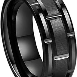 Rings for Men Stainless Steel Black Ring Brick Pattern Band Finger Ring for Men and Boys.-image-87