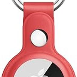 Tobfit AirTag Case for Apple AirTag (AirTag Not Included), AirTag Keychain with Key Ring, AirTags Holder, Leather Anti-Scratch Protective Cover for Apple AirTag Case (Red)-4