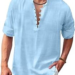 Men's Solid Cotton Blend Regular Fit Straight Kurta Shirt, M,Sky Blue-image-26