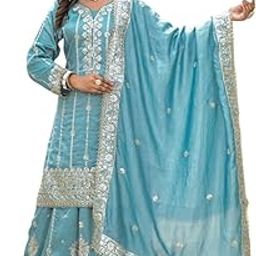 Women's Embroidery Heavy Suit Set Kurta Palazzo with Dupatta Kurta Set for Women-image-53