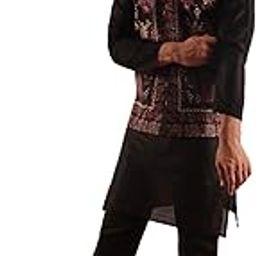 Men's Silk Blend Black Kurta and Pyjama With Paisley Design Velvet Nehru Jacket-picture-17