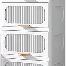 House of Quirk Stackable Collapsible Storage Boxes with Wheels and Doors – Versatile Plastic Containers for Home Organization 4 Layer 40cm (White)-26