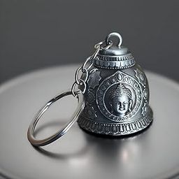 Guardian Bell For Bike Keychain | Good Luck Charm for Bike, Car, Home | Tibetan Style Antique Copper Key Chain for Positive Energy & Protection (Silver Buddha Guardian Bell)-image-97