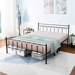 Design HUB1 Double Size Bed Frame with Classic Headboard Metal Bed Frame Under Bed Storage in Black-3