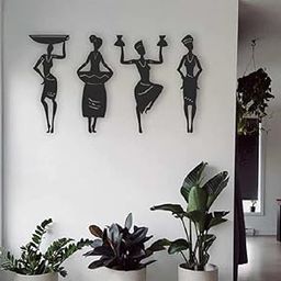 300Sparkles Tribal Women 4 Pcs. Set Abstract Wall Home Room Office Decoration/Wall Art- Black, Medium-MDF / Pine Board-4