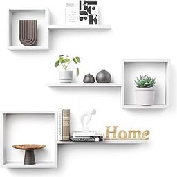 Vought Store Wooden Wall Shelf Square Flotating Hanging Shelfs Modern Wall Decor Book Case for Living Room Bedroom or Office (White)-image-18