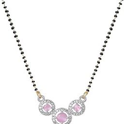 Gold & Rhodium Plated Lavish Trio Circular Pendant Mangalsutra Chain with Black Beads & White Crystals for Women-image-55