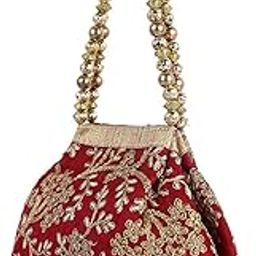 Kuber Industries Women Polyester Embroidered Woman Potli Bag, Maroon - Ctktc31387-56
