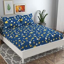 BSB HOME 100% Microfiber Flat Double Bedsheets with 2 Pillow Covers | Double Bed Breathable | Wrinklefree | Ultrasoft 144 TC Supersoft |88" x 88" or 225x228 | Floral- Blue & Yellow-12