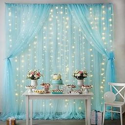 Special You Blue Net Curtain with LED Fairy Light, Back Drop Curtain for Decoration Items for Living Room Decoration Items for Bedroom, Birthday Backdrop for Decoration, Wall Decor Items- 6 Pcs-image-39