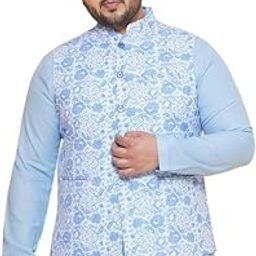 Plu Size Blue Printed Nehru Jacket For Men-image-72