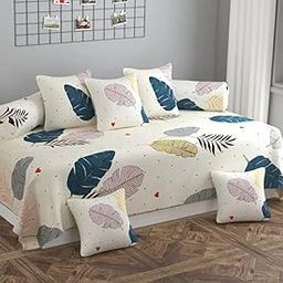 Microfiber Fabric Crossovers Printed Diwan Blend Set of Bedsheet 5 Cushion Covers and 2 Bolster Covers (Cream, 60X90 Inch, 16x16 Inch, 18x28 Inch) - 8pcs-20