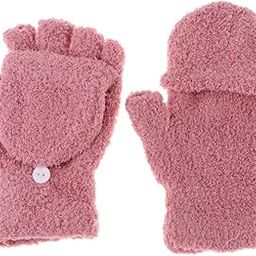 Winter Warm Plush Mittens Half Finger Short Fingerless Sports Gloves Pink-image-21