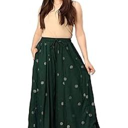 Women's Rayon Gold Block Printed Palazzo (Size: Free Size) Palazzo || Skirt Palazzo || Rayon Palazzo || GOLDPRINT Palazzo || BLOCKPRINT Palazzo || Printed Plazo||-image-1