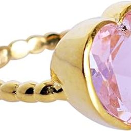 925 Sterling Silver Gold Plated Heart Shape Pink Quartz Elegant Designer Promise Ring-picture-6