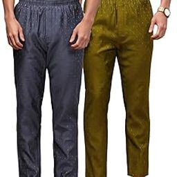 Mens Pack of 2 Cotton Blend Ethnic Motifs Pyjama with Elasticated Waistband and Side Pockets-image-85