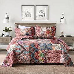 Autumn Dream Cotton Patchwork Bedspread Quilt Sets, Reversible Bedding Coverlet Sets, Red Gorgeous Vintage Pattern, King Size-image-52