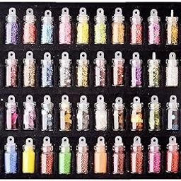 FAMEZA Nail Decoration Nails Glitter Art Kit, Nail Sequins Accessories Set of 48-Color Glass Bottle for Women Teens, Use for Nail Art/Craft/Phone/Clothes/Shoes/Bag DIY-17