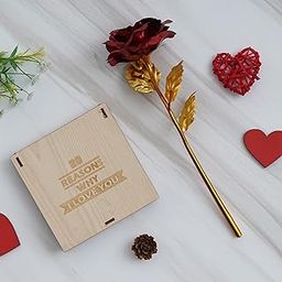 eCraftIndia Golden Red Rose, 20 Reasons Why I Love You Printed on Little Hearts Wooden Gift Box- Valentine Gift for Girlfriend Boyfriend Husband Wife- Valentine Day Gifts- Valentine Decoration Items-11