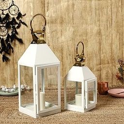 Metal White Toughened Glass Candle Lantern Handcrafted for Home Decor Items | Candles for Home Decoration | Candle Lantern for Home Decor | (M&L) (14x14x43 CM) (18x18x61 CM) (Pack of 2)-image-17