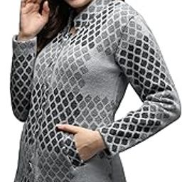 winterwear Women's Woolen Geometric fullsleeves Long Coat Cardigan Sweater-image-38
