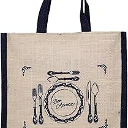 TOTEL Jute Lunch Bag, Blue (30x10x31 cm) Durable, Eco-Friendly & Stylish, Spacious Design for Office, College & Outings, Premium Jute with Beautiful Prints, Strong 35 cm Handles for Easy Carrying-image-10