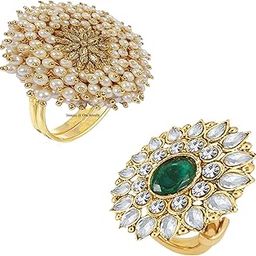 Traditional Ethnic Gold Plated Alloy Adjustable Cocktail Finger Ring For Women - Combo Of 2 CO1000230C-image-22